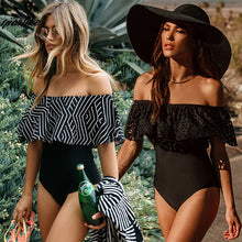 Load image into Gallery viewer, Sexy Off The Shoulder Solid Swimwear One Piece - BeautySwimsuit